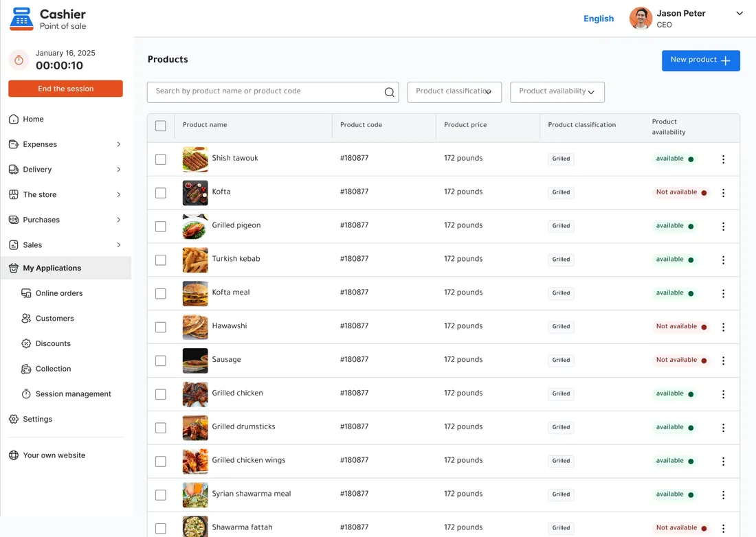 Menu Cashier POS