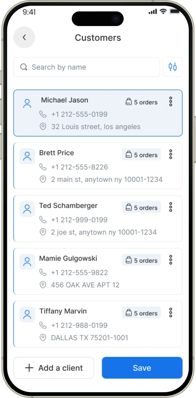 Customers screen of the Cashier POS mobile app, ready while the connection is down