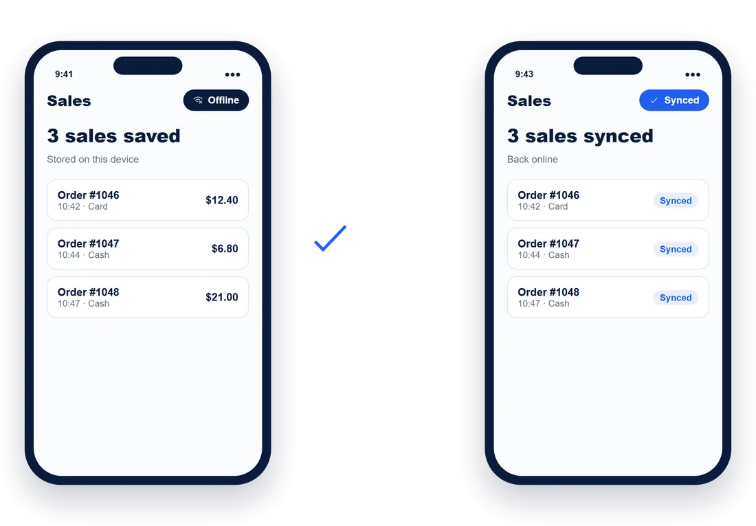 Cashier POS selling offline at an event